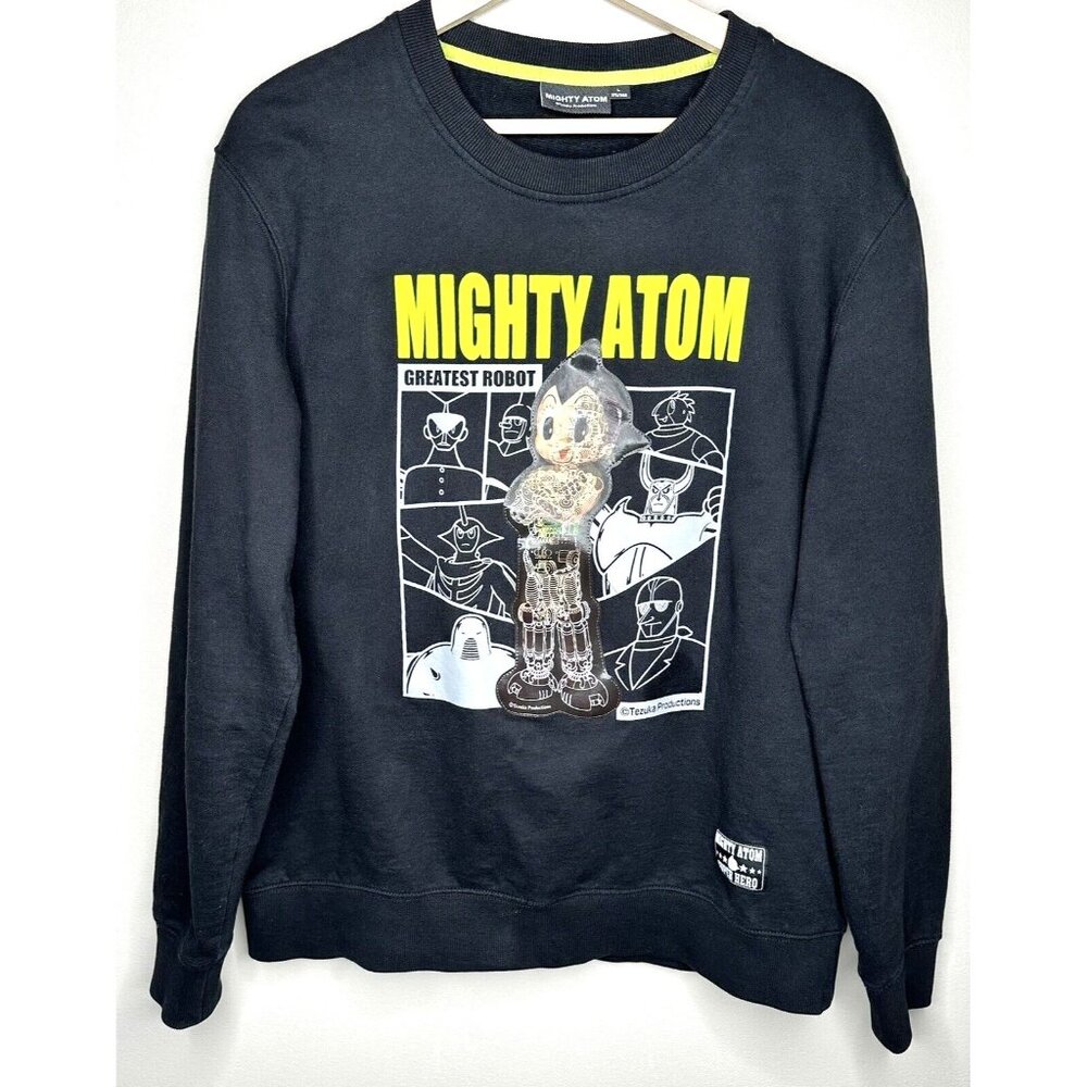 Tezuka Mens Sweatshirt Astro Boy Mighty Atom Greatest Robot Hologram Black Large